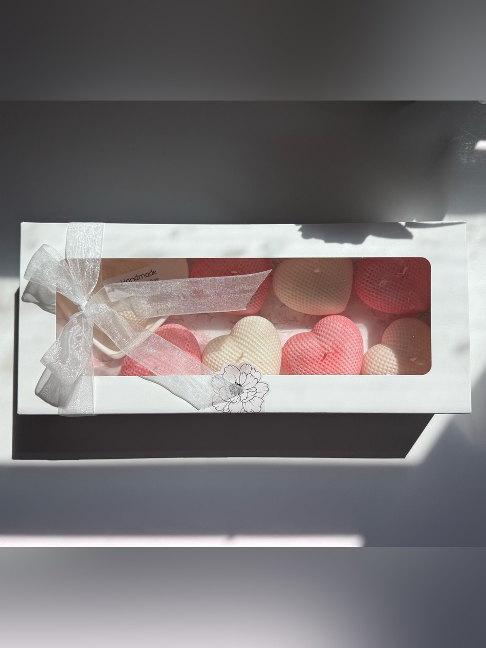 Pink & White Shaped Heart Candles Gift Set